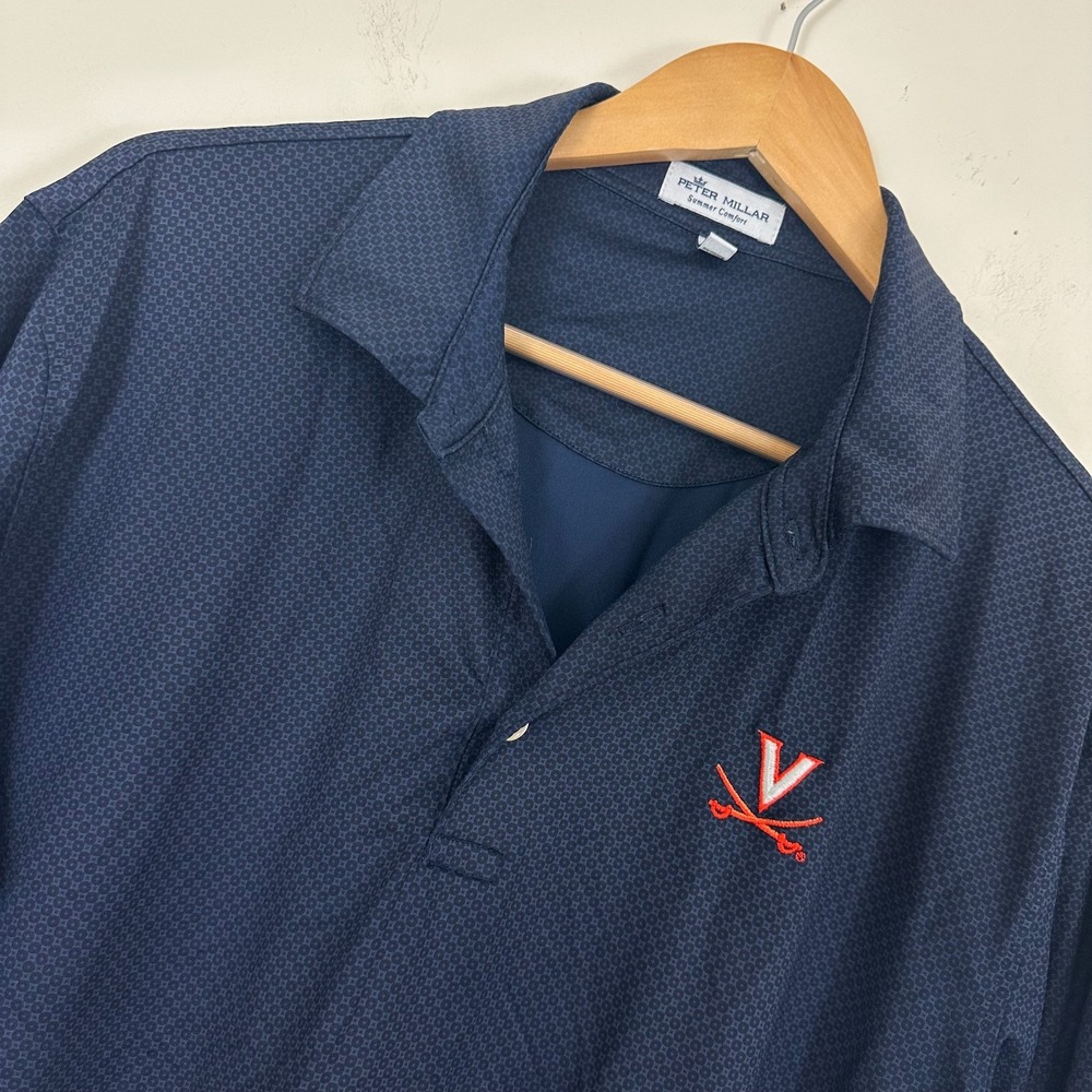Peter Millar Polo Shirt Navy Blue Summer Comfort Virginia Cavaliers Football L
